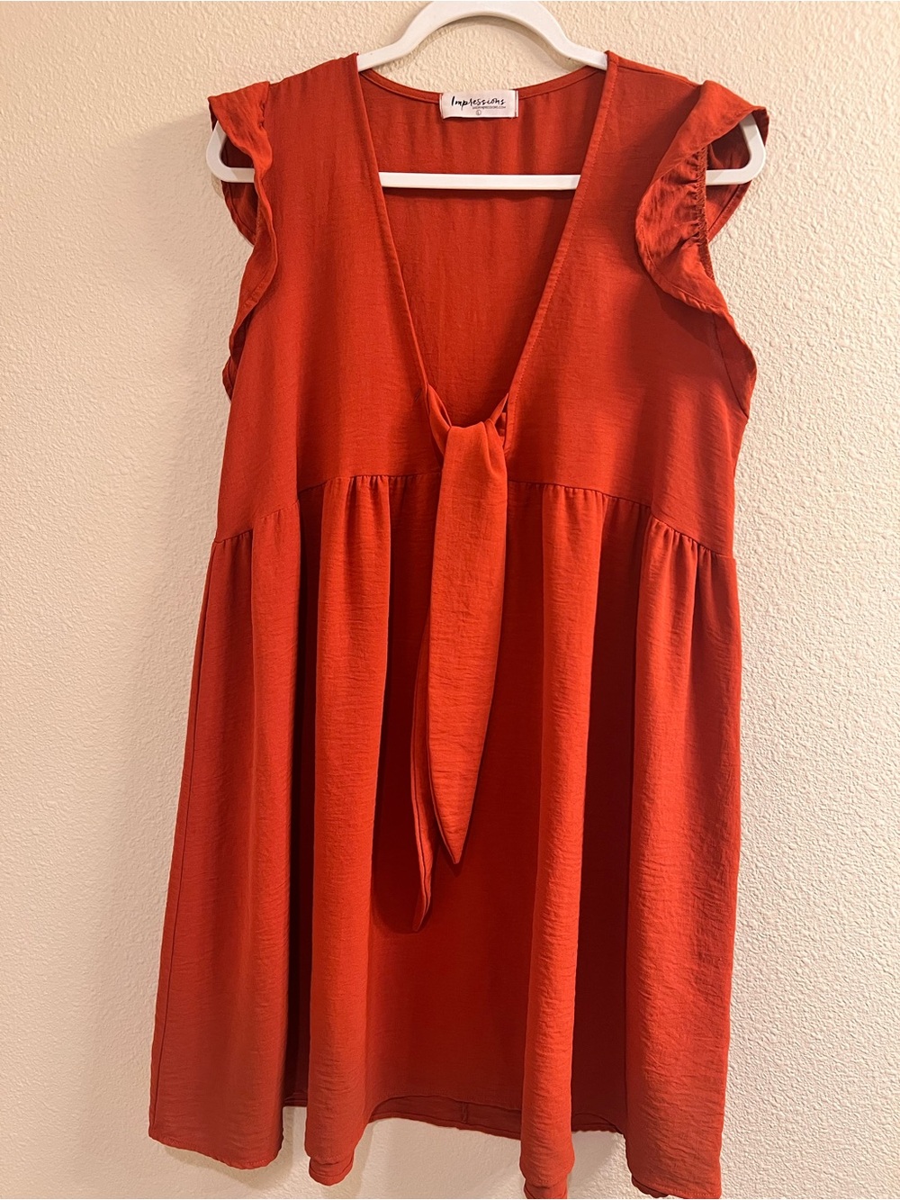 Impressions Rust Red Tie-Front Flutter Sleeve Tunic